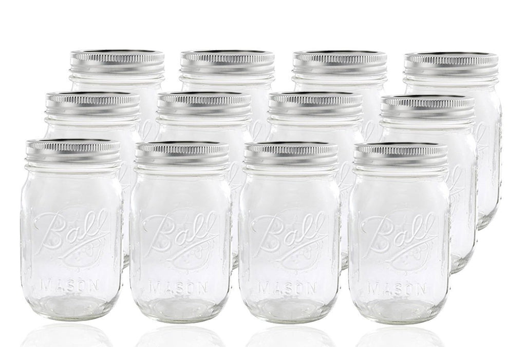 12 Regular Mouth Glass Mason Jars with Lid and Band D710