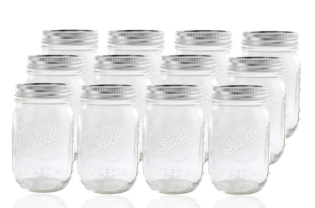 12 Regular Mouth Glass Mason Jars with Lid and Band D710