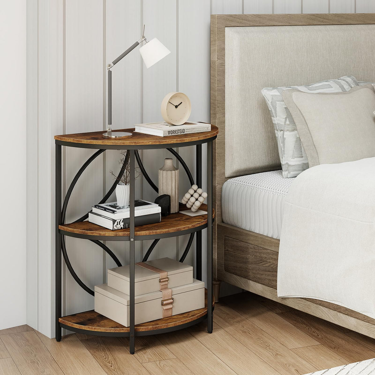 Half Round 3-Tier Sofa Side Table with Storage Shelves X893693