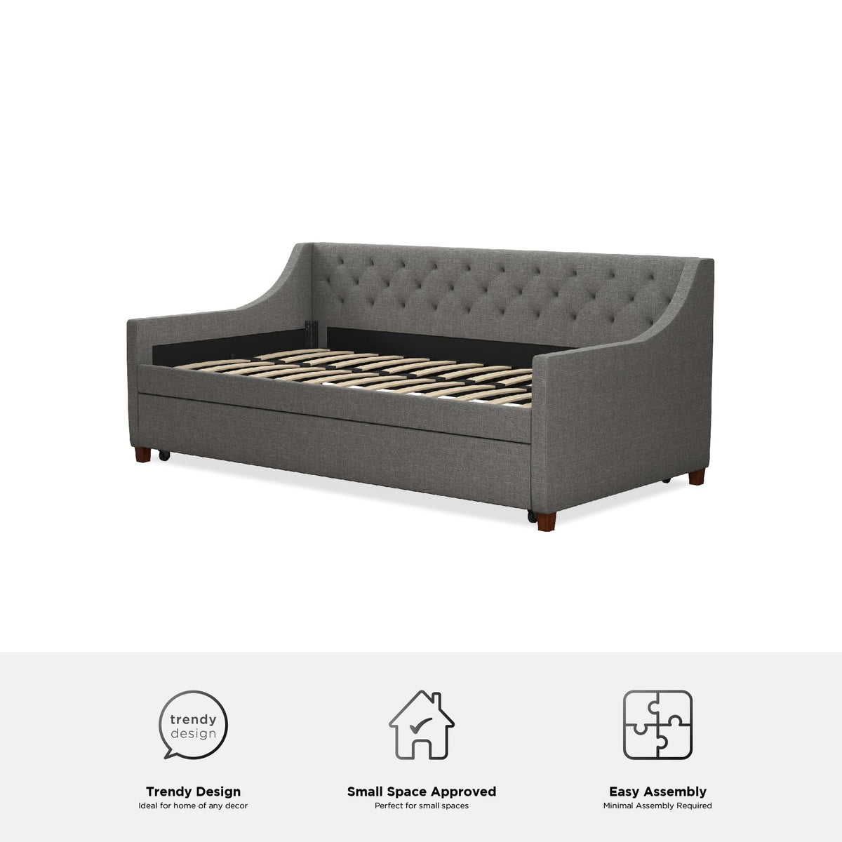 Grey Linen Twin over Twin Upholstered Daybed and Trundle Y832