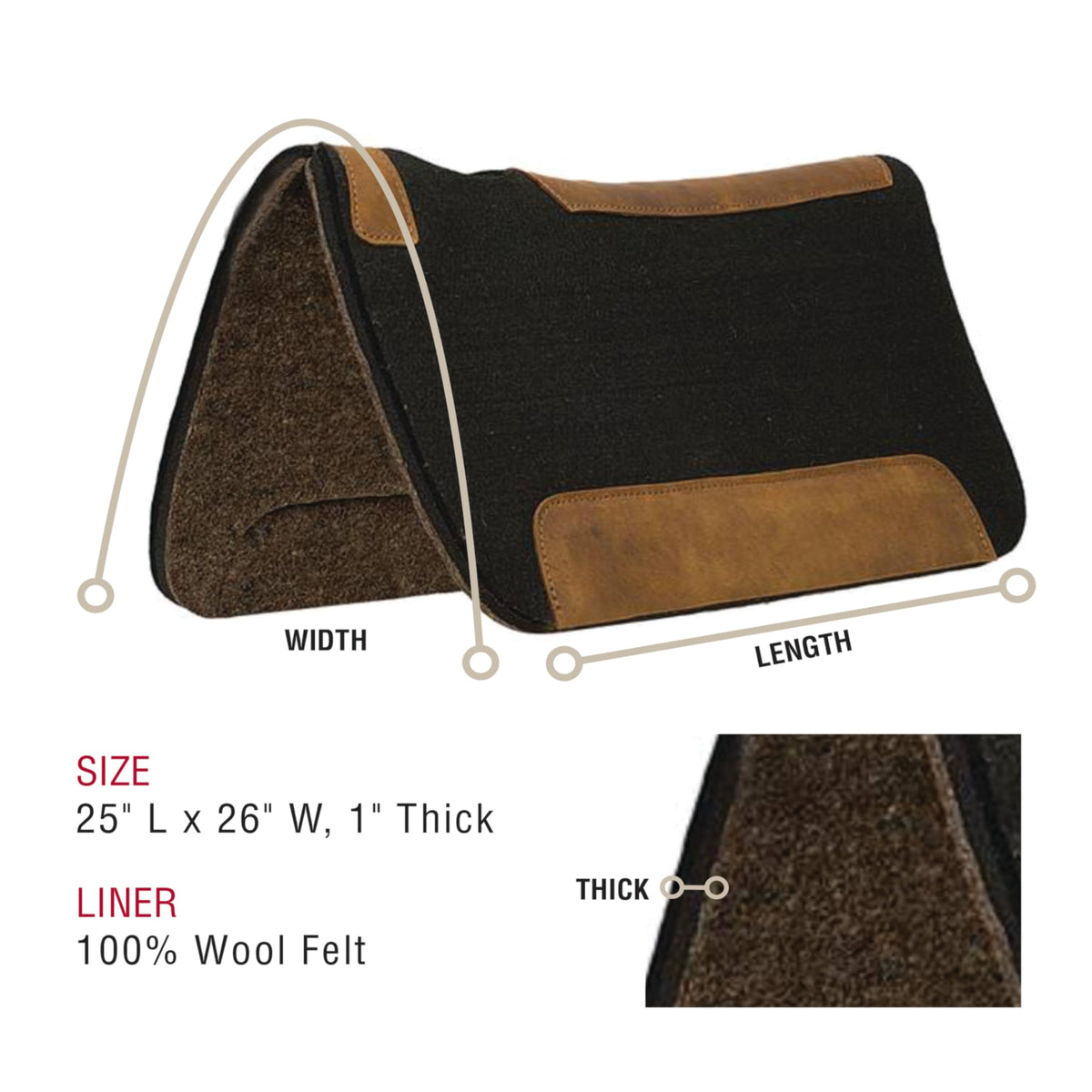 25" x 26 Pure Wool Felt Horse Saddle Pad N37694