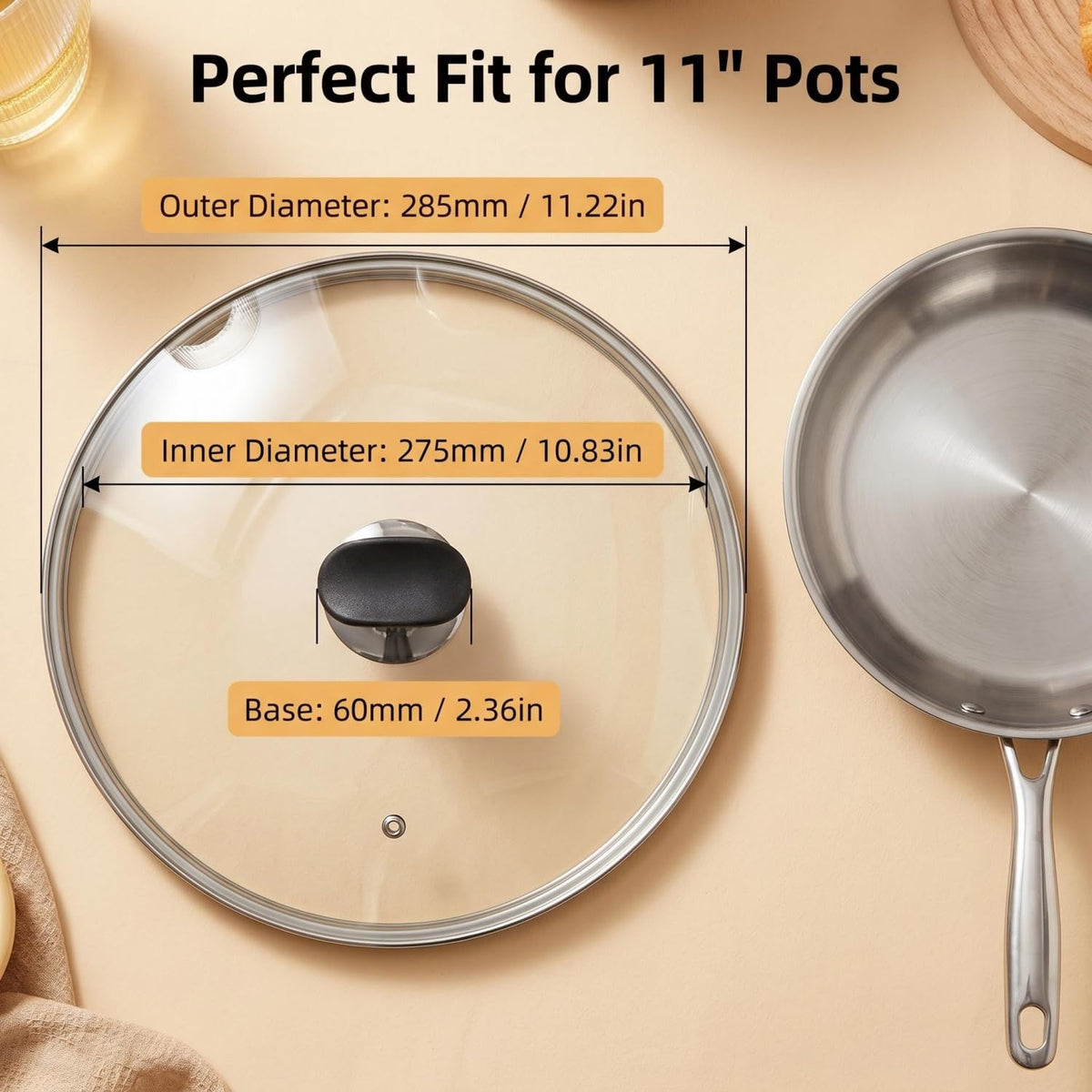 11" Tempered Glass Lid with Vented Anti-Scald Handle F9003