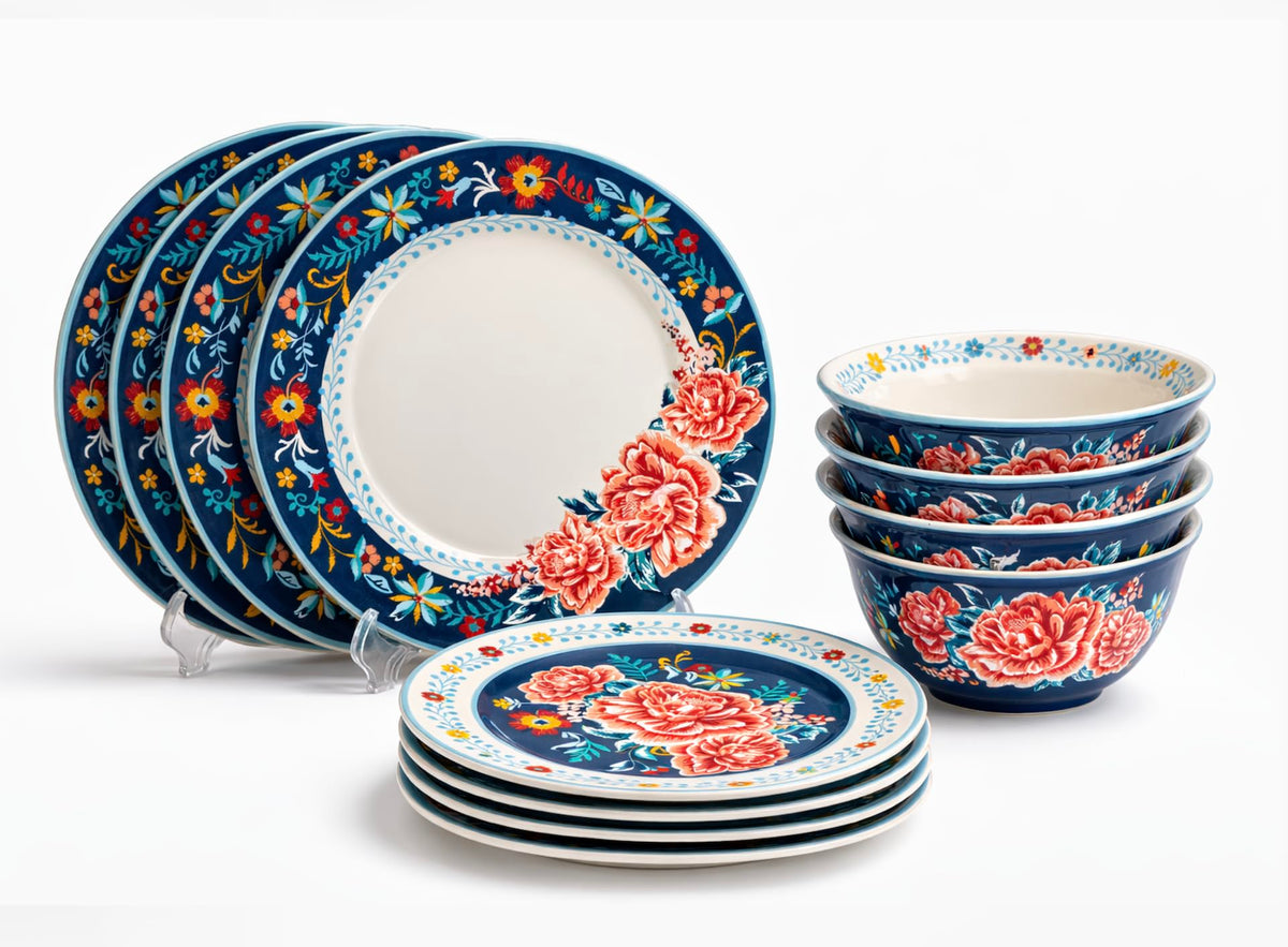 12-Piece Floral Stoneware Dinnerware Set K1748