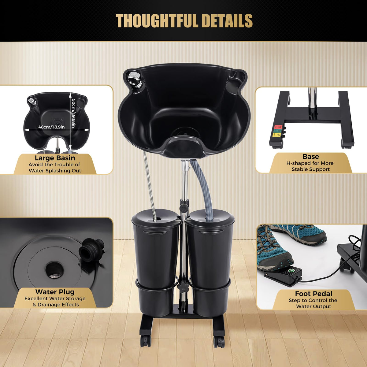 Portable Shampoo Basin with 2 Buckets and Electric Pump W12888