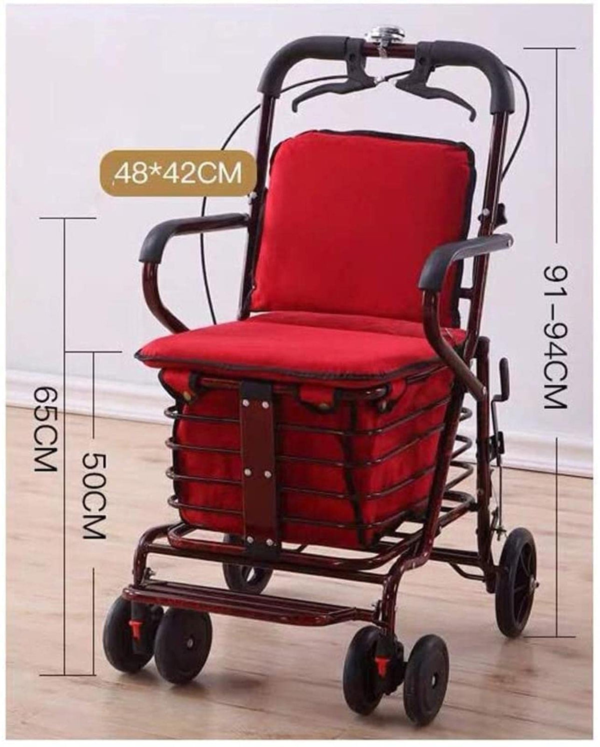 Folding Carbon Steel Rollator Walker Shopping Trolley A9774