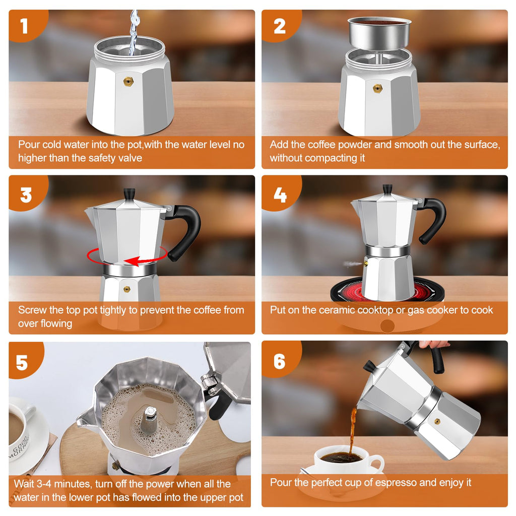 1-2 Cup Aluminum Stovetop Moka Pot Espresso Maker R575