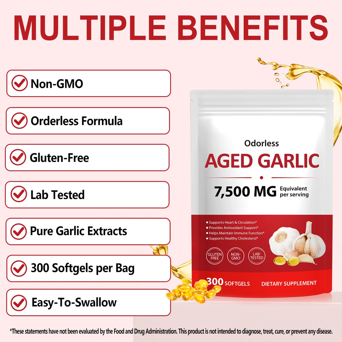 Odorless Garlic Softgels 7500mg 300 Softgels Y817550