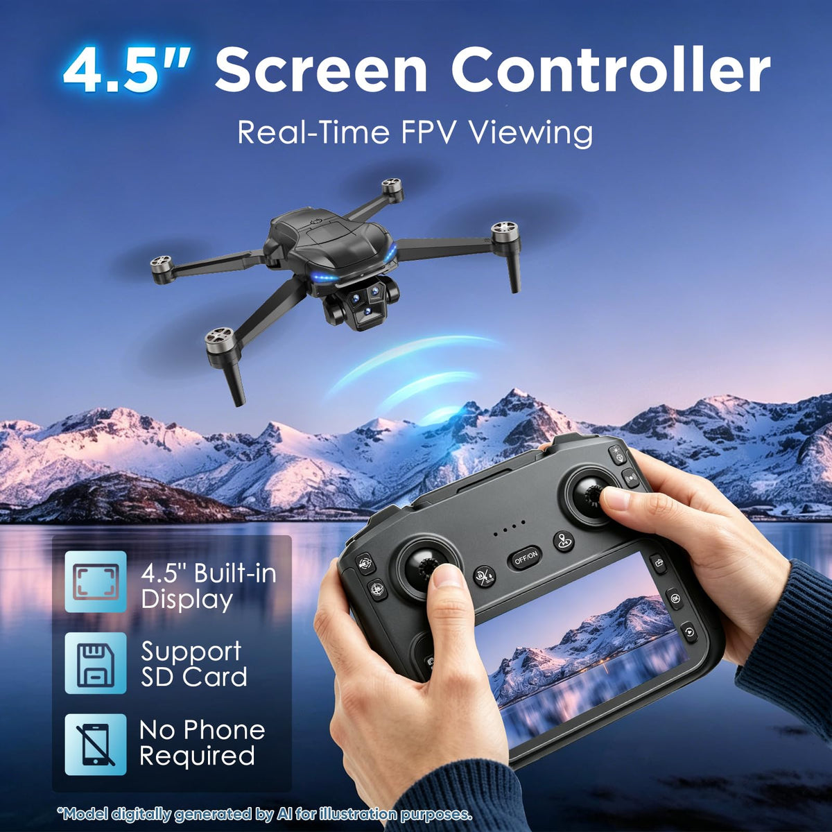 4K Camera GPS Foldable Drone with 4.5” HD Screen Controller R400058