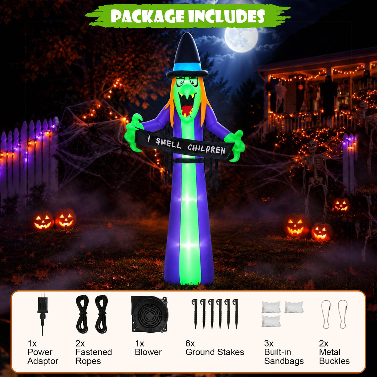 8FT LED Inflatable Witch Yard Decor N9280