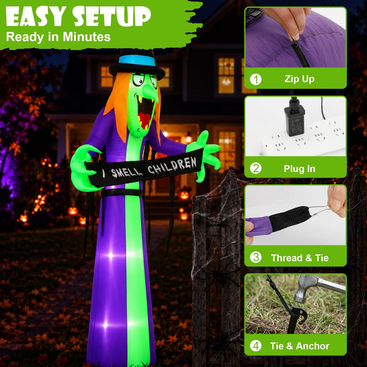 8FT LED Inflatable Witch Yard Decor N9280