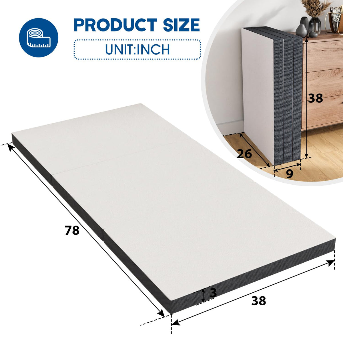 3 Inch Twin XL Tri Fold Memory Foam Mattress W918