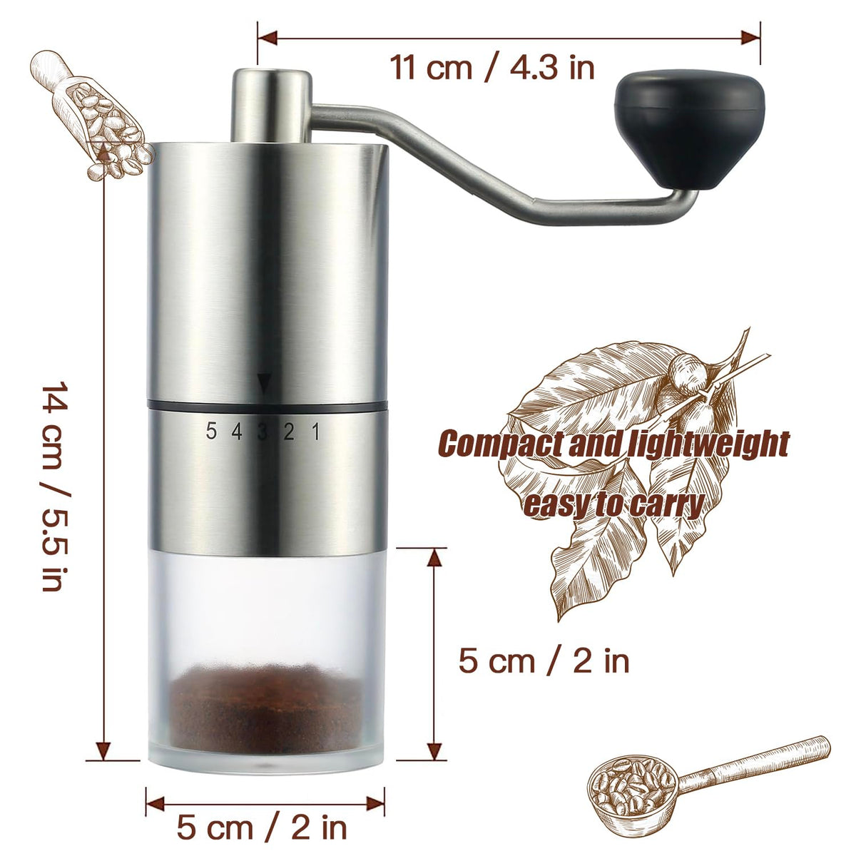 Manual Coffee Grinder with Ceramic Conical Burr H722