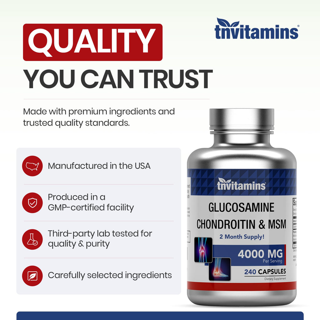 Glucosamine Chondroitin MSM 240 Capsules 4,000 mg Joint Support Supplement F976399