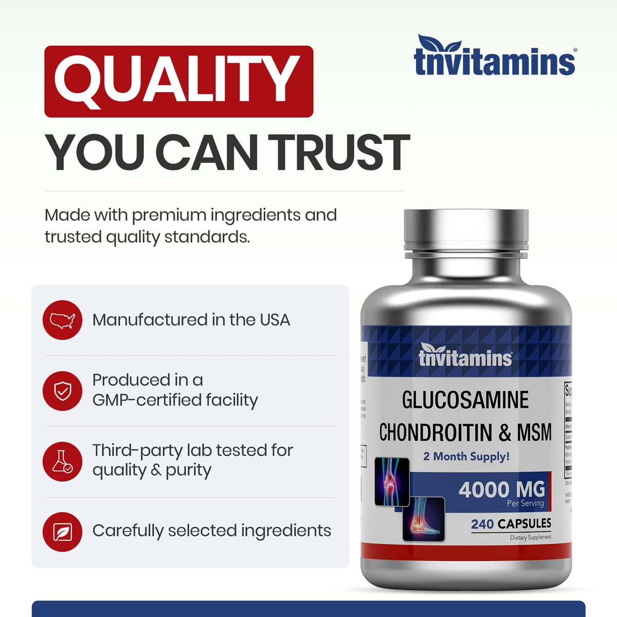 Glucosamine Chondroitin MSM 240 Capsules 4,000 mg Joint Support Supplement F976399