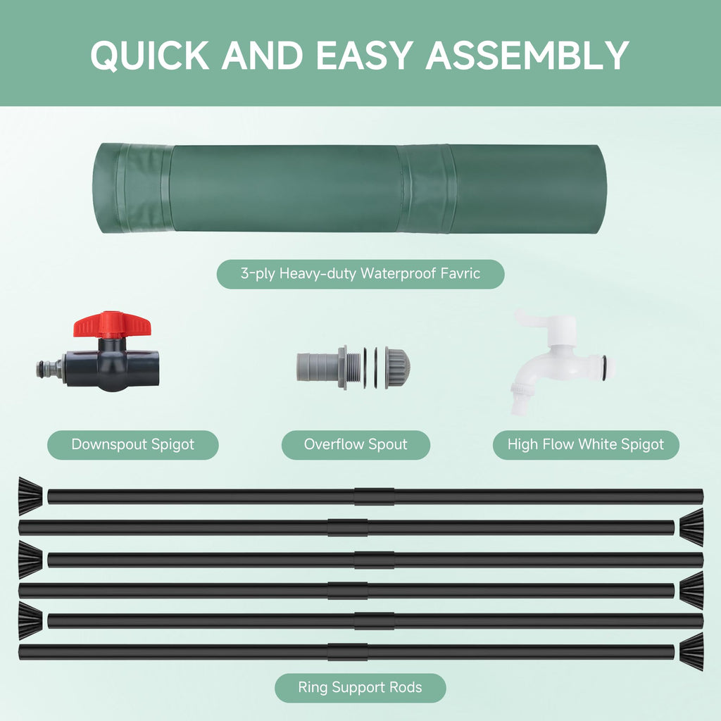 Collapsible 53 Gallon Rain Barrel with Spigots T678910