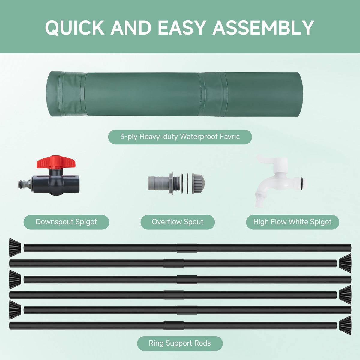 Collapsible 53 Gallon Rain Barrel with Spigots T678910