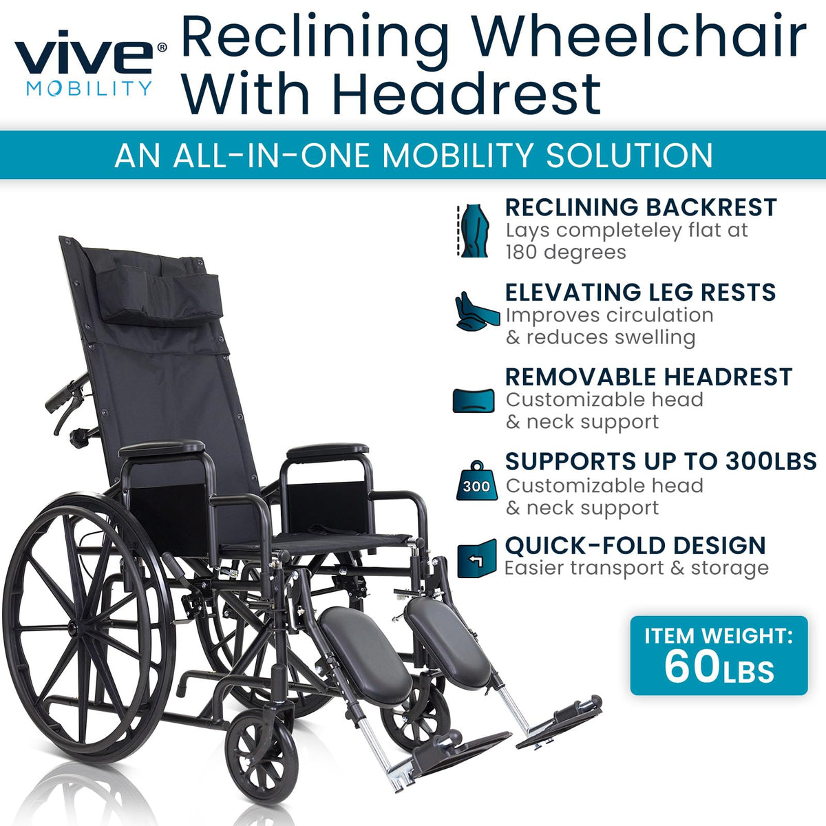 Reclining Wheelchair with Elevating Leg Rests N3427