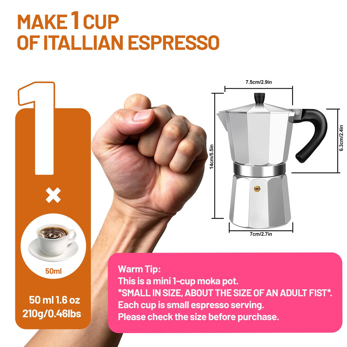 1-2 Cup Aluminum Stovetop Moka Pot Espresso Maker R575