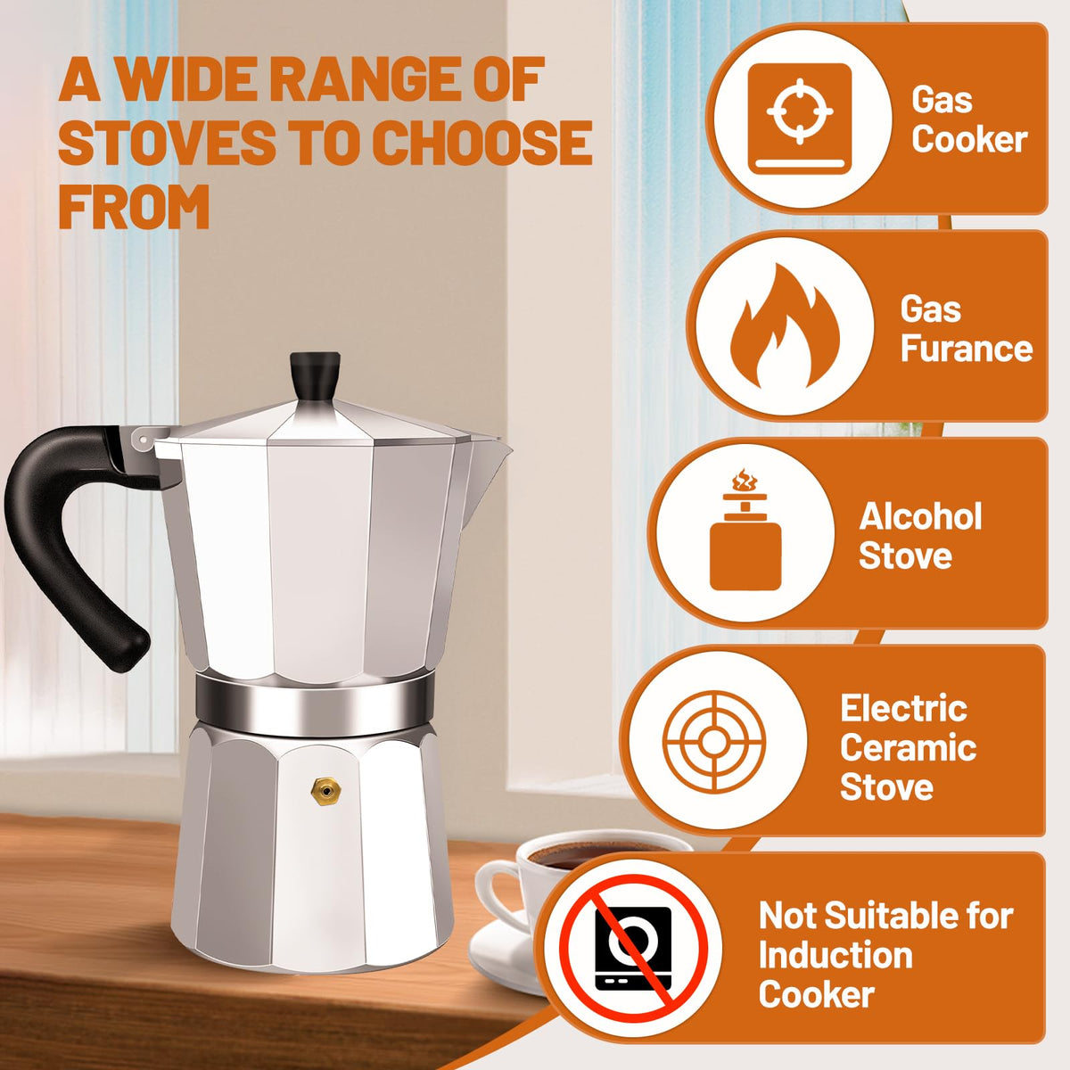 1-2 Cup Aluminum Stovetop Moka Pot Espresso Maker R575