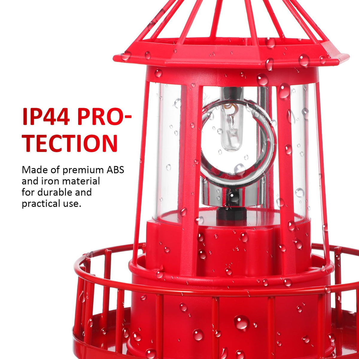 Solar Powered Rotating Lighthouse Garden Light Outdoor Waterproof Resin Iron Red Q757