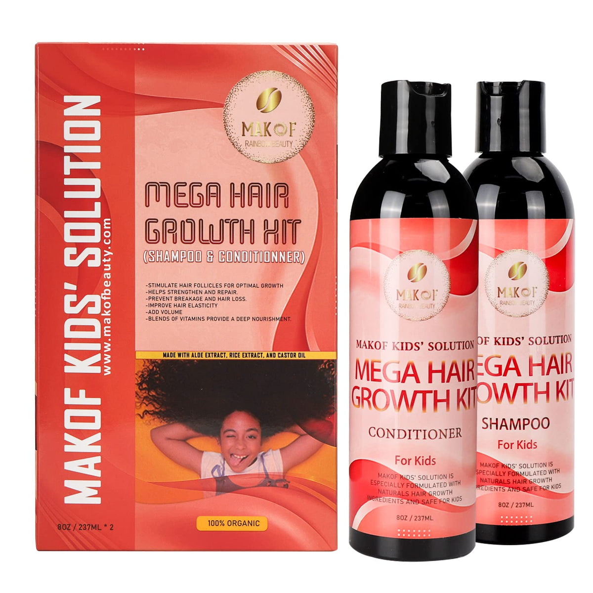 Kid’s Shampoo & Conditioner Set with Black Castor Oil, Argan Oil, Hair Mask Treatment and Leave-in Conditioner J4710