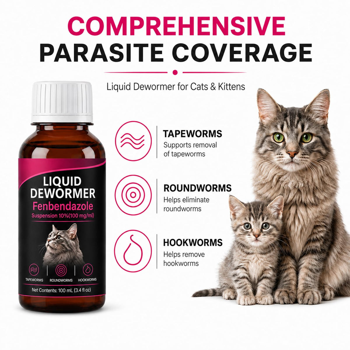 Liquid Dewormer for Cats 100 mg/mL Oral Suspension Q486429