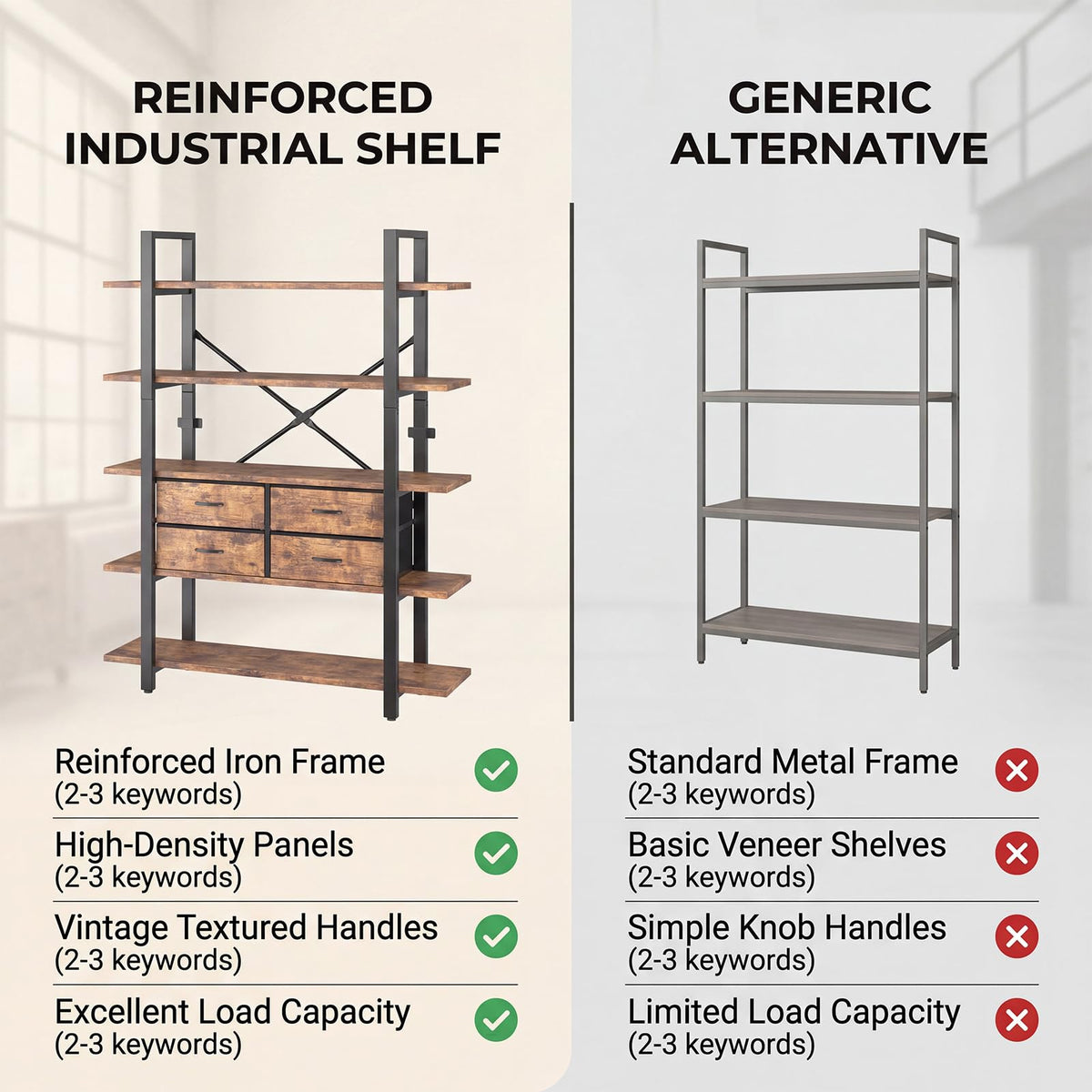 5-Tier Wood and Metal Bookshelf with 4 Fabric Drawers H44283