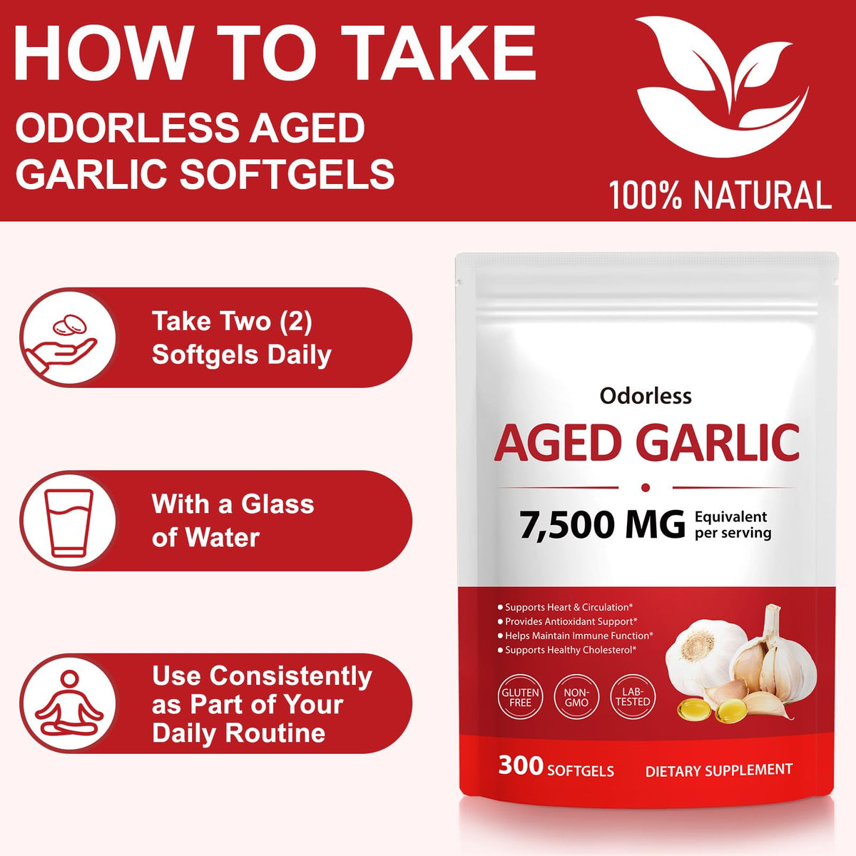 Odorless Garlic Softgels 7500mg 300 Softgels Y817550