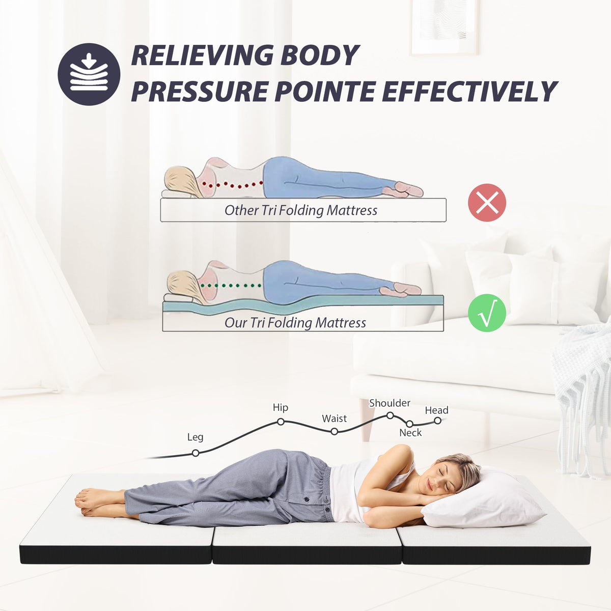 3 Inch Twin XL Tri Fold Memory Foam Mattress W918