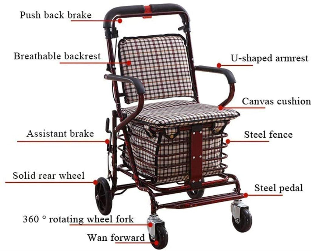 Folding Carbon Steel Rollator Walker Shopping Trolley A9774