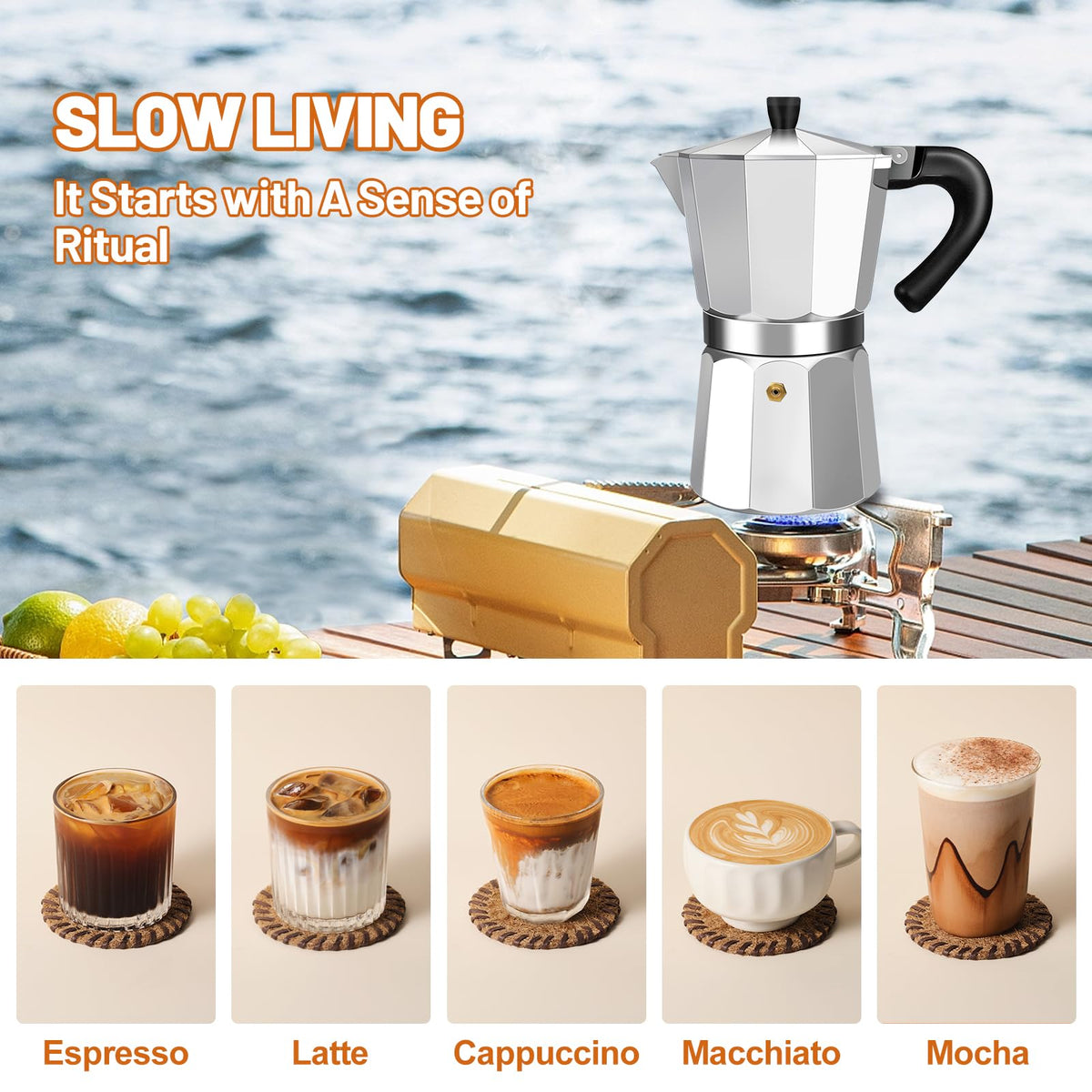 1-2 Cup Aluminum Stovetop Moka Pot Espresso Maker R575