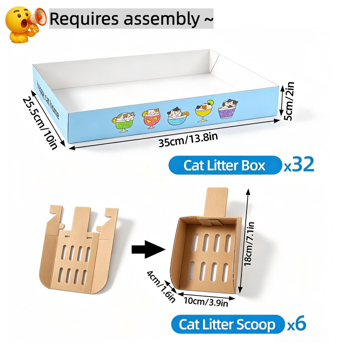 32 Pack Disposable Cat Litter Box with 6 Scoops O5586