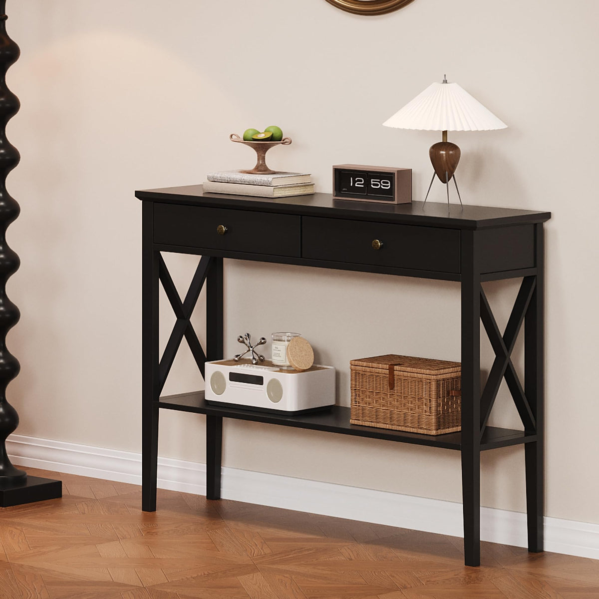 39" Entryway Table with Drawers and Storage Shelf R834