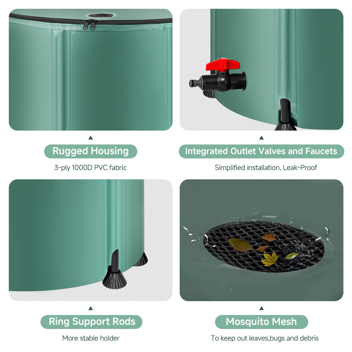 Collapsible 53 Gallon Rain Barrel with Spigots T678910