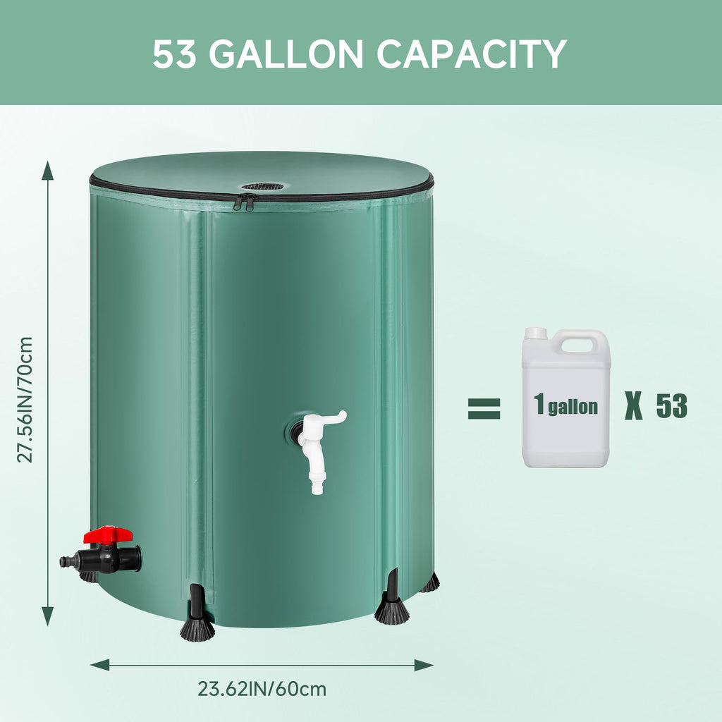 Collapsible 53 Gallon Rain Barrel with Spigots T678910