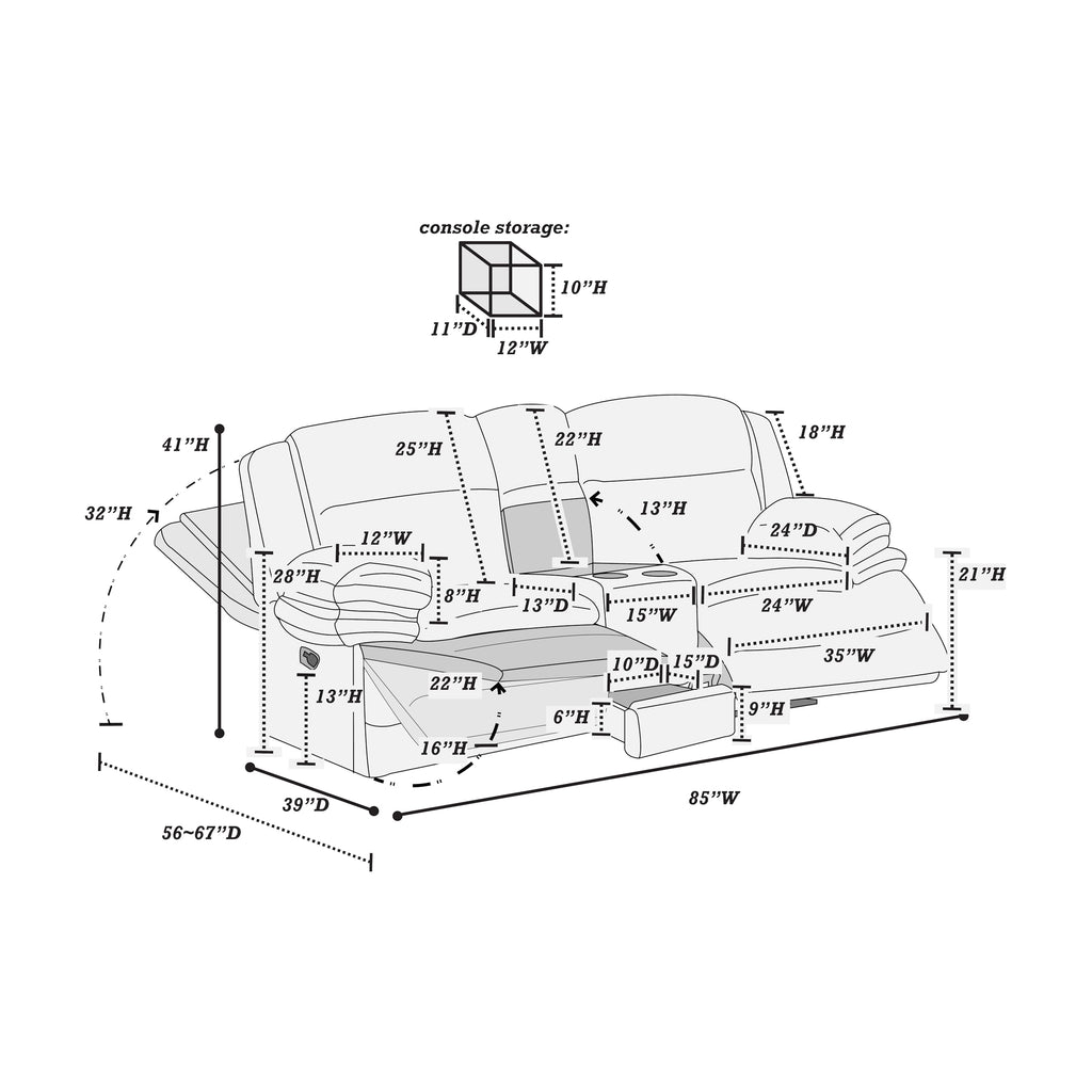 Light Gray Corduroy Loveseat Recliner with Console Drawer I867042
