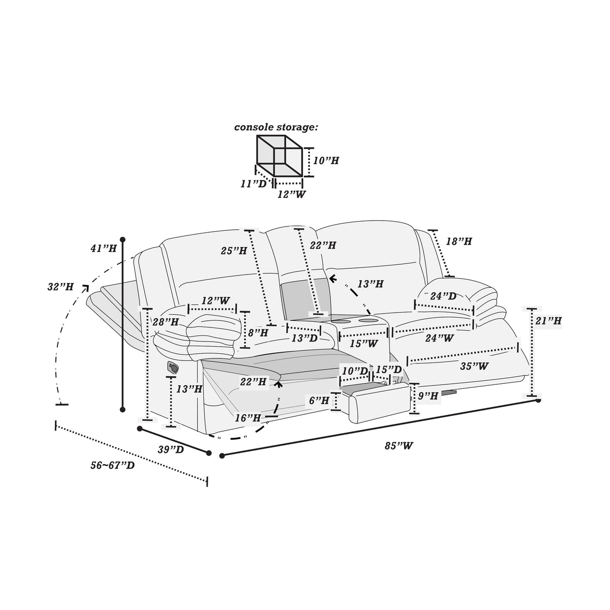 Light Gray Corduroy Loveseat Recliner with Console Drawer I867042