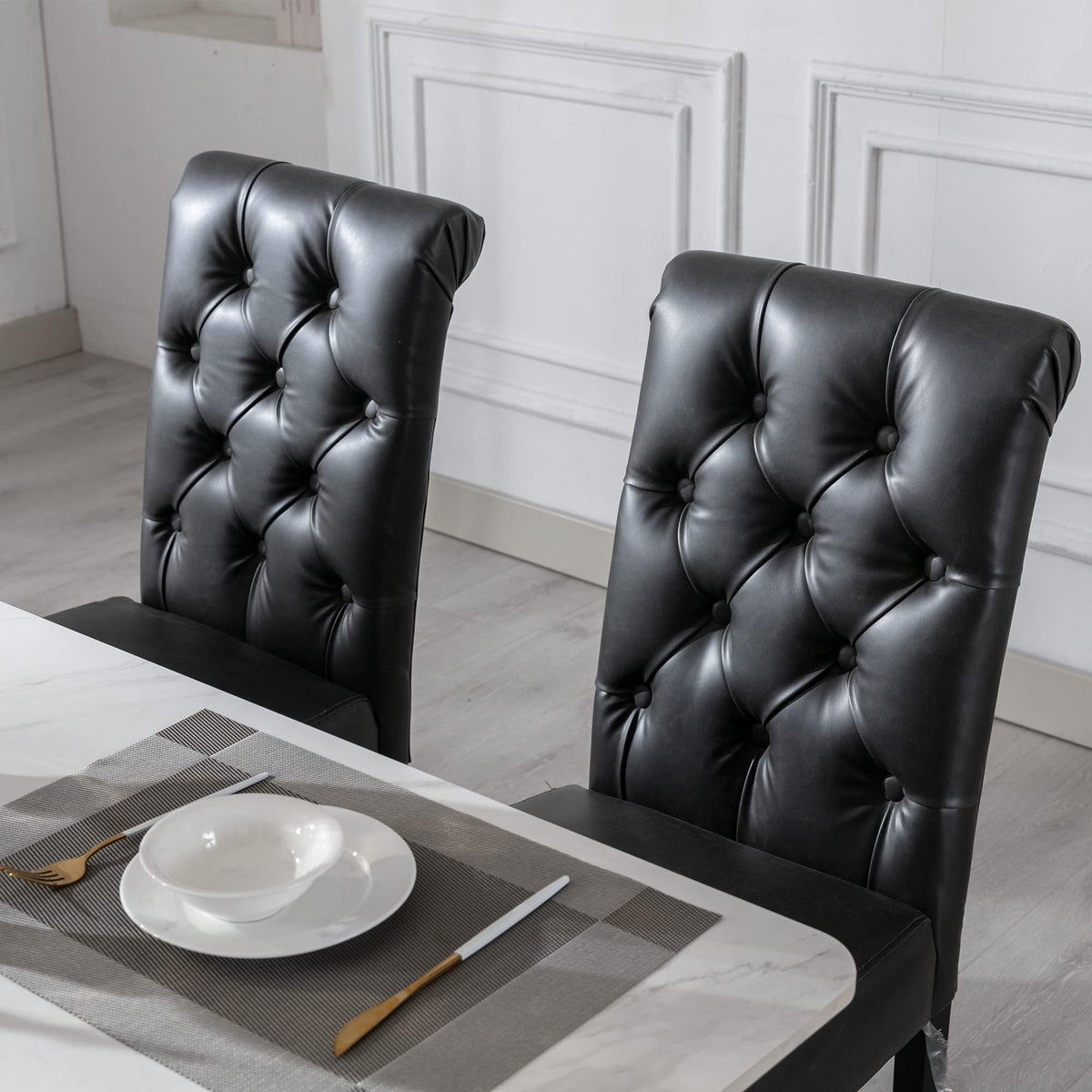 Black Set of 4 PU Leather Tufted Dining Chairs T891841