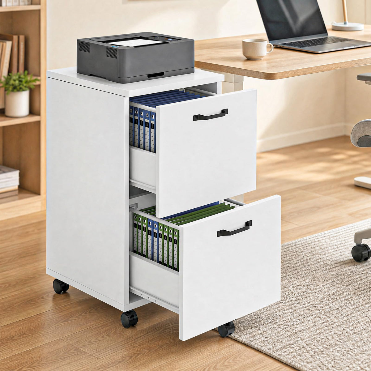 2 Drawer White Rolling Wood File Cabinet B92671