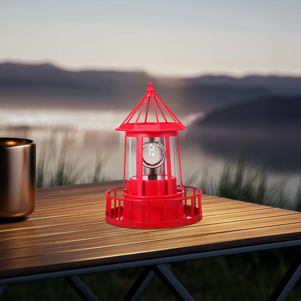 Solar Powered Rotating Lighthouse Garden Light Outdoor Waterproof Resin Iron Red Q757