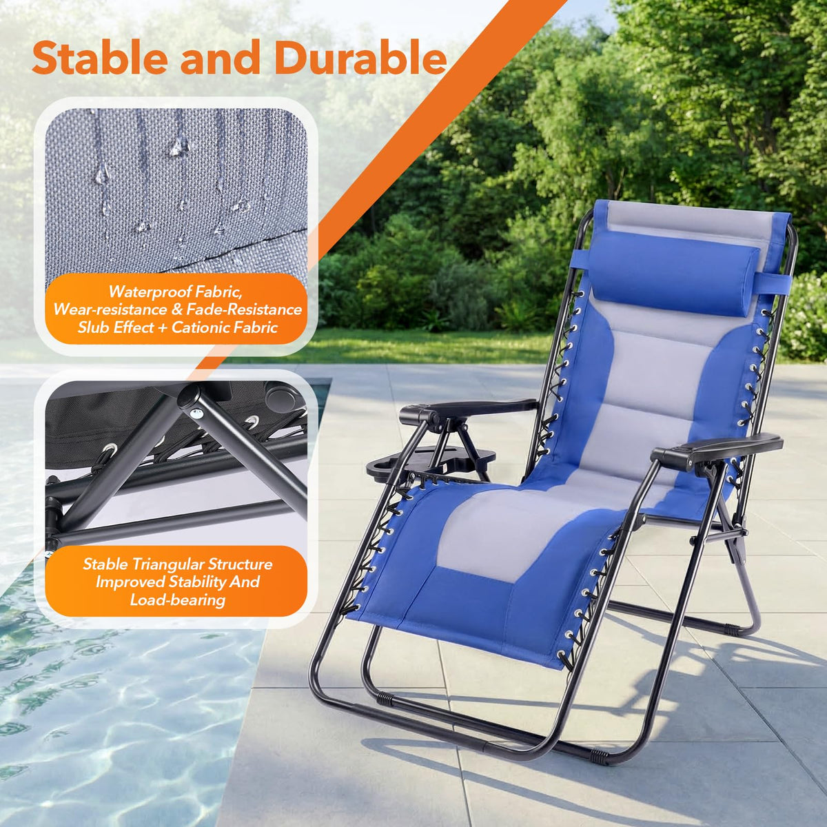 Oversized Padded Zero Gravity Lounge Chairs Set of 2 F637814