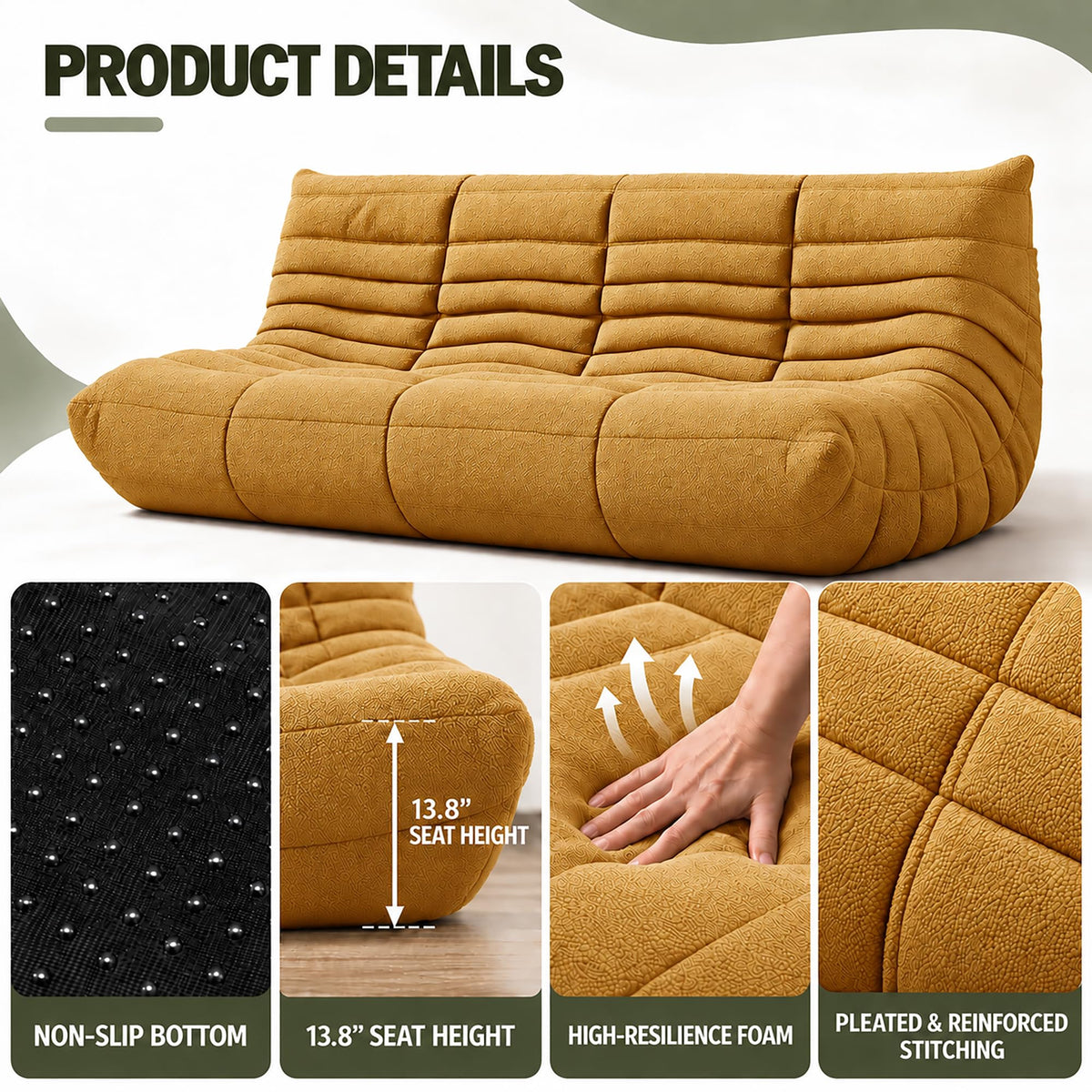 Yellow 3 Seater Bean Bag Sofa M35952
