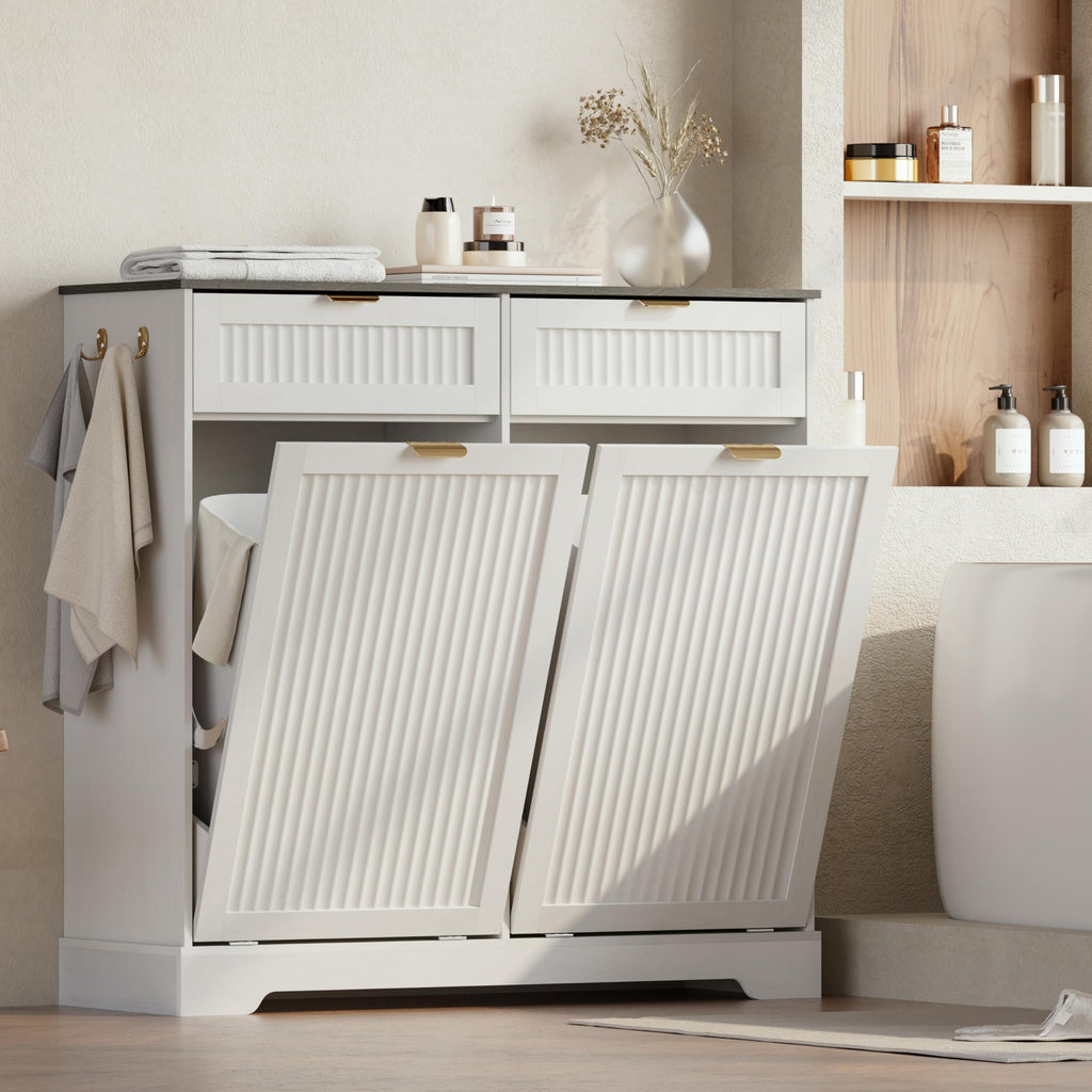 White Double Tilt Out Trash Can Cabinet I6409
