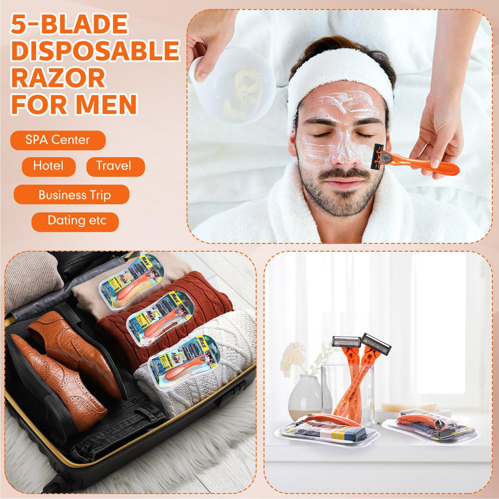 28 Pcs Mens Razors Set 5 Blade Refillable Shaving Kit Q824878