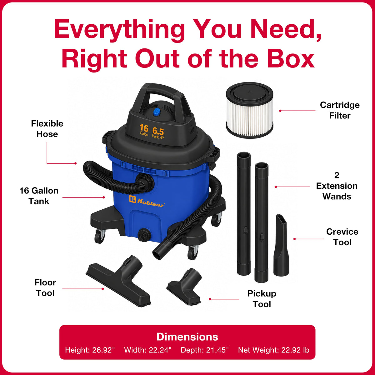 16 Gallon Wet Dry Vacuum Cleaner Z540154
