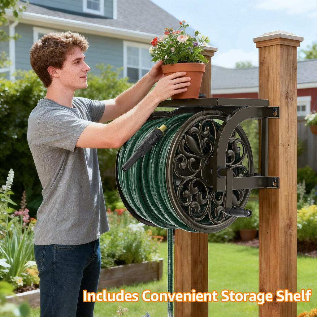 Wall Mount Garden Hose Reel, Holds 200-Feet of 5/8-Inch Hose P685166