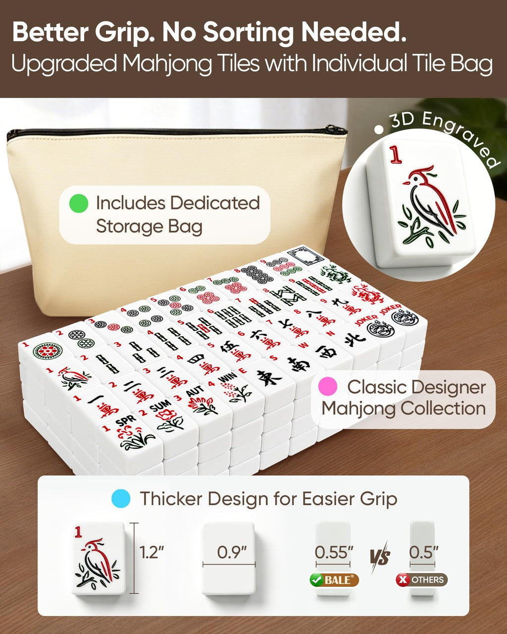 American Mahjong Tile Set with Game Accessories Q8426