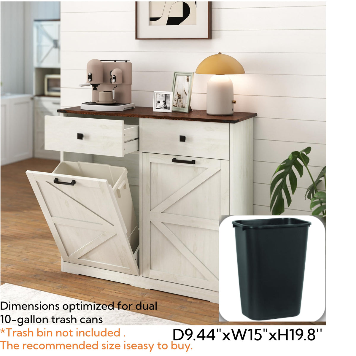 Antique White Double Tilt Out Trash Cabinet with 2 Drawers M851165