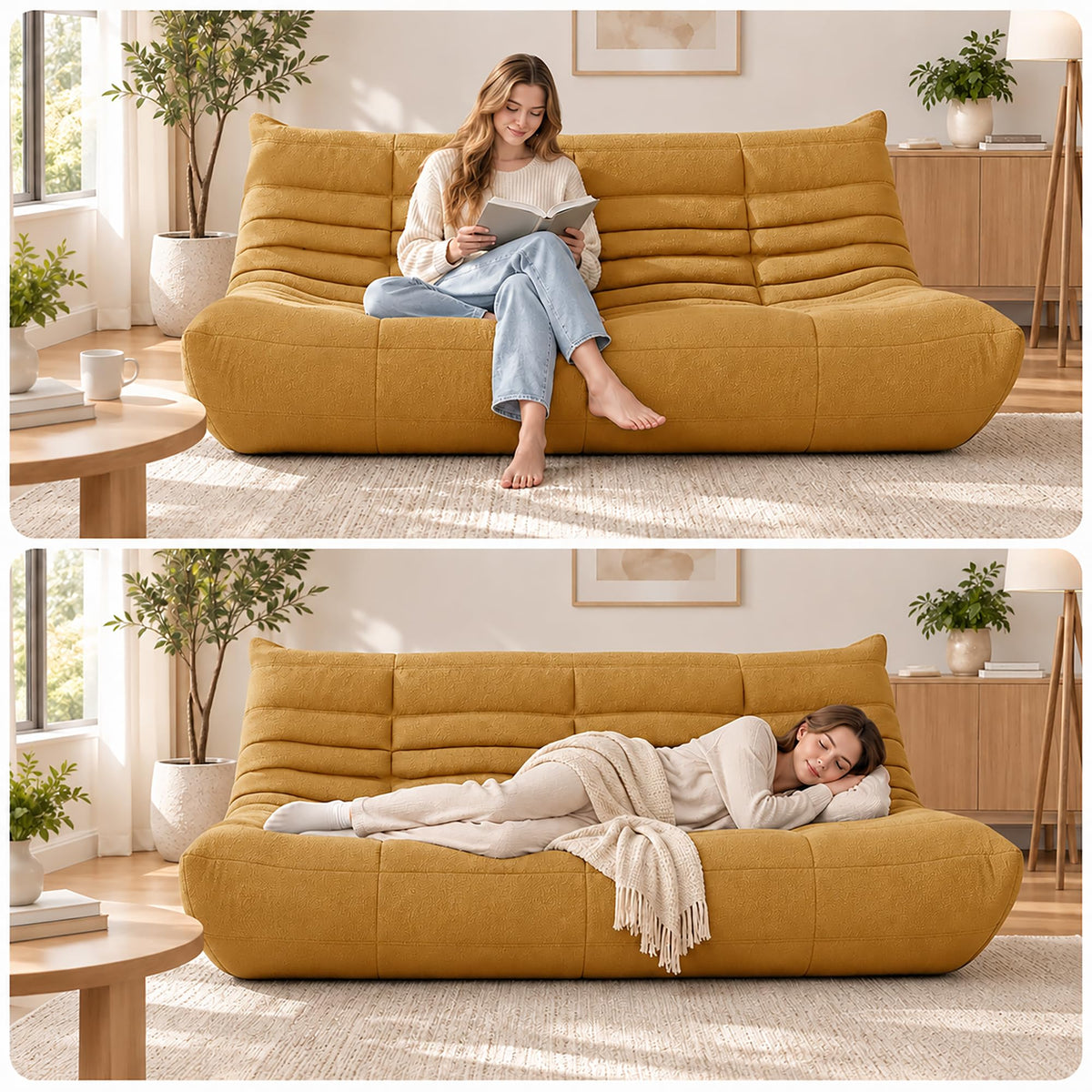 Yellow 3 Seater Bean Bag Sofa M35952