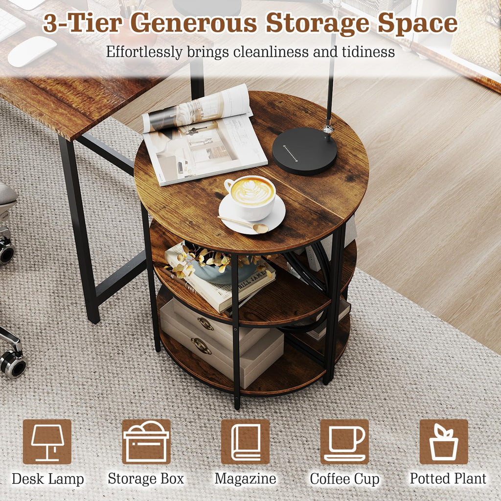 Half Round 3-Tier Sofa Side Table with Storage Shelves X893693